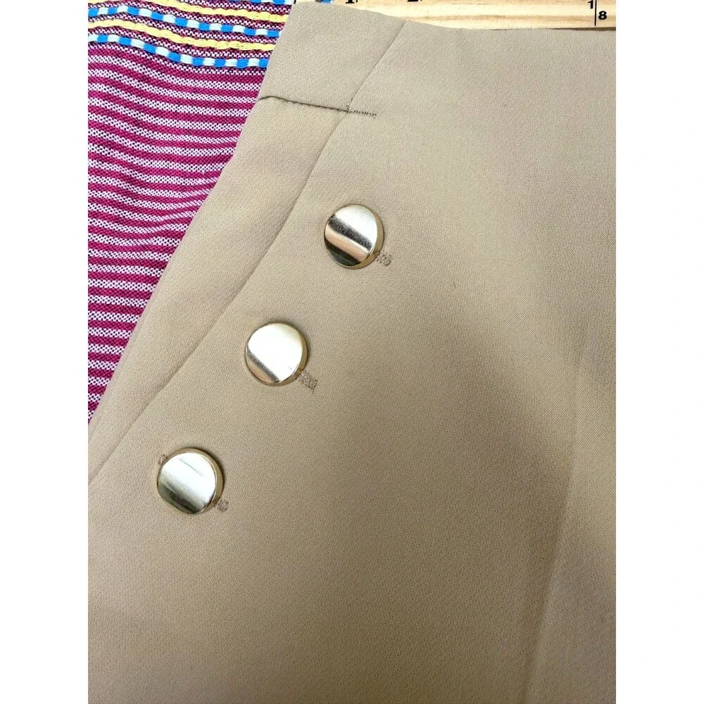 ZARA Camel High Waist Sailor Shorts Gold Button Made In Spain Women's XS US 2